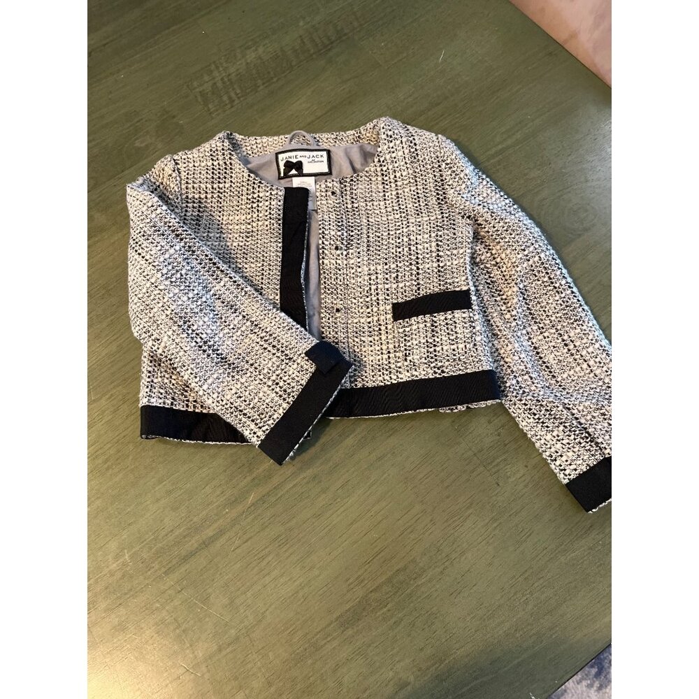 Janie And Jack Girls Black & White Tweed Cardigan Jacket With Bows Size 4T